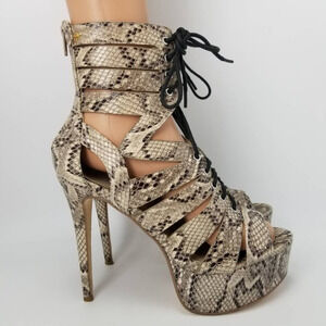 Anne Michelle Flashback-08 Platform Heels Snakeskin Lace Up Shoe Size 9